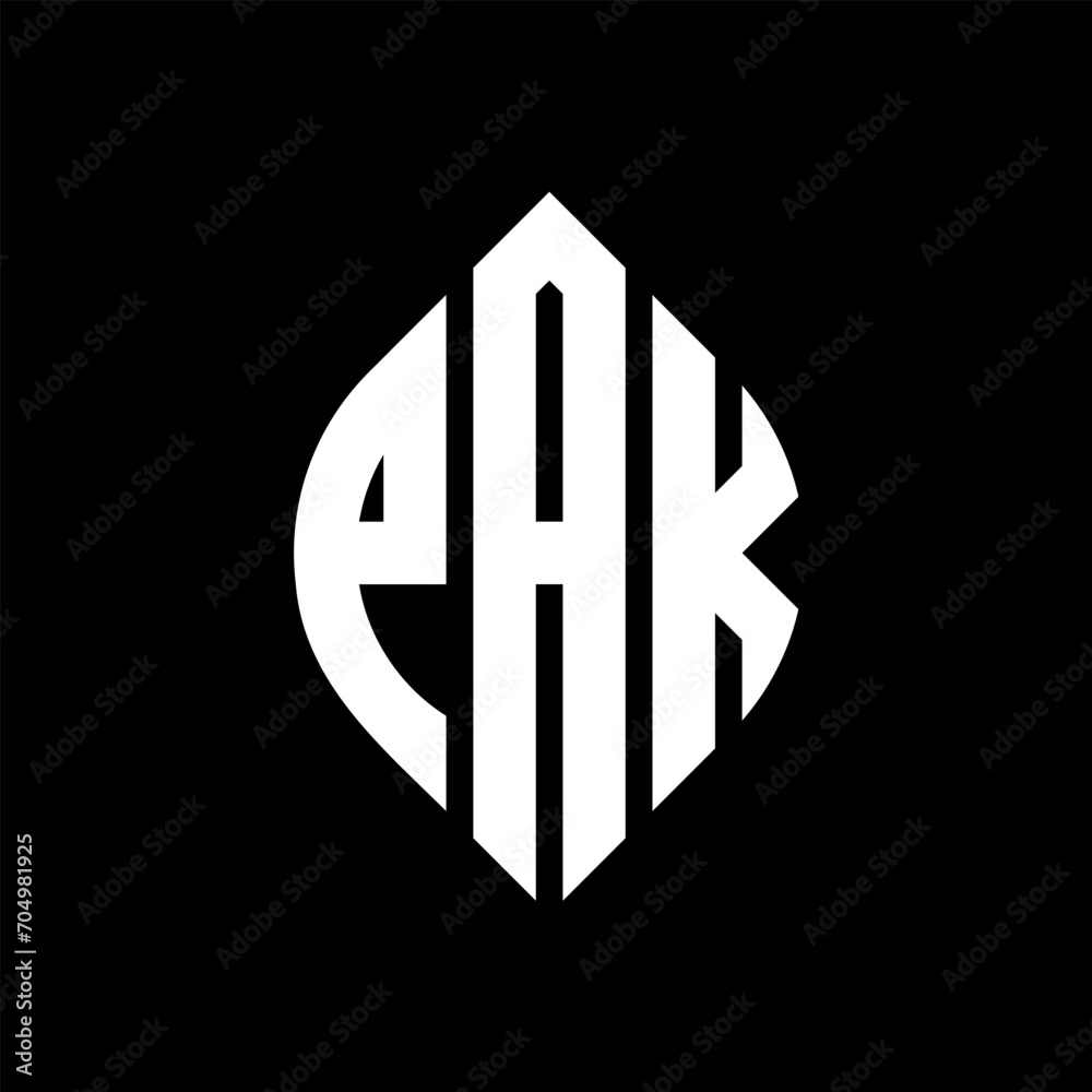 PAK circle letter logo design with circle and ellipse shape. PAK ellipse letters with typographic style. The three initials form a circle logo. PAK circle emblem abstract monogram letter mark vector. PAK circle letter logo design with circle and ellipse shape. PAK ellipse letters with typographic style. The three initials form a circle logo. PAK circle emblem abstract monogram letter mark vector.
