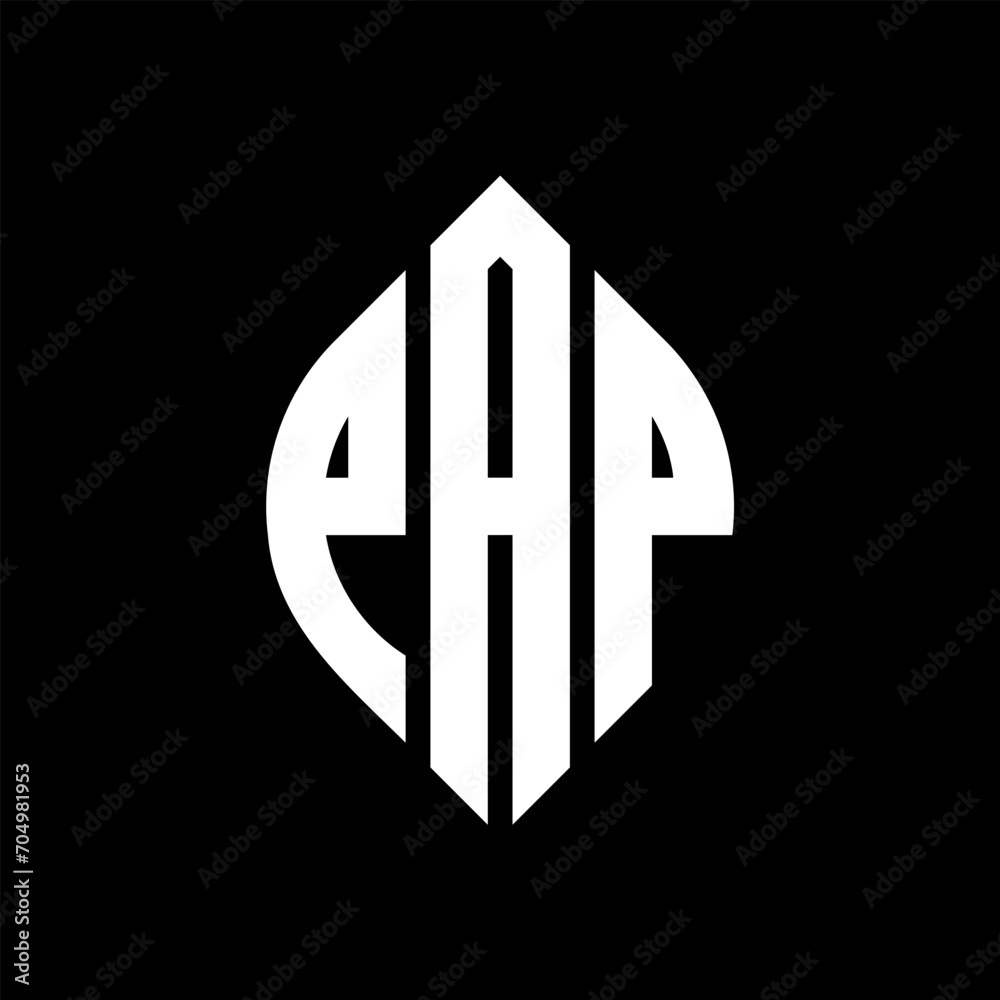PAP circle letter logo design with circle and ellipse shape. PAP ellipse letters with typographic style. The three initials form a circle logo. PAP circle emblem abstract monogram letter mark vector. PAP circle letter logo design with circle and ellipse shape. PAP ellipse letters with typographic style. The three initials form a circle logo. PAP circle emblem abstract monogram letter mark vector.