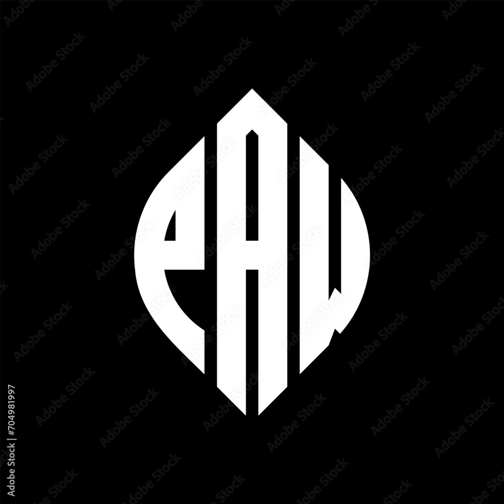 PAW circle letter logo design with circle and ellipse shape. PAW ellipse letters with typographic style. The three initials form a circle logo. PAW circle emblem abstract monogram letter mark vector. PAW circle letter logo design with circle and ellipse shape. PAW ellipse letters with typographic style. The three initials form a circle logo. PAW circle emblem abstract monogram letter mark vector.