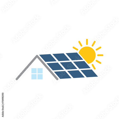 house with solar battery panel icon vector 