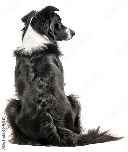 Back view of a sitting border collie dog isolated on a white background