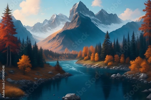 a landscape that represents the inner workings of the mind—using imagery like mountains, rivers, and forests to symbolize thoughts, memories, and emotions. 