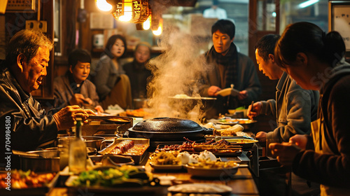 Authentic Korean BBQ. Hot and sweet images of making meat.  photo
