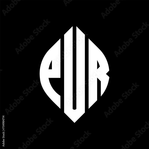 PUR circle letter logo design with circle and ellipse shape. PUR ellipse letters with typographic style. The three initials form a circle logo. PUR circle emblem abstract monogram letter mark vector.