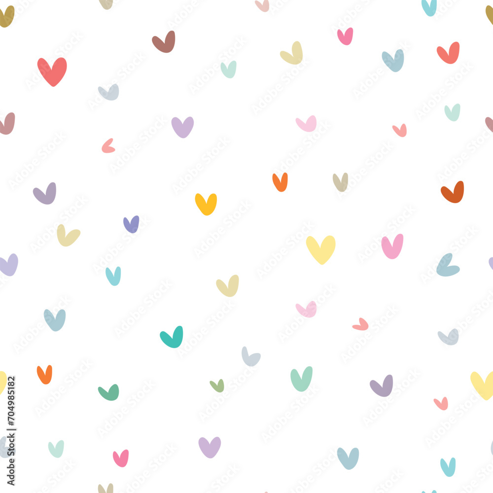Seamless pattern with colorful hearts, on white background. Cute pastel hearts, vector illustration. Seamless pattern with colorful hearts, on white background. Cute pastel hearts, vector illustration.