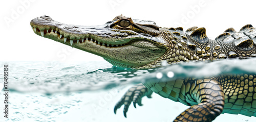 Underwater view of a swimming crocodile isolated on a transparent background © Flowal93