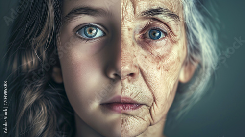 Aging of female skin in two different age. 