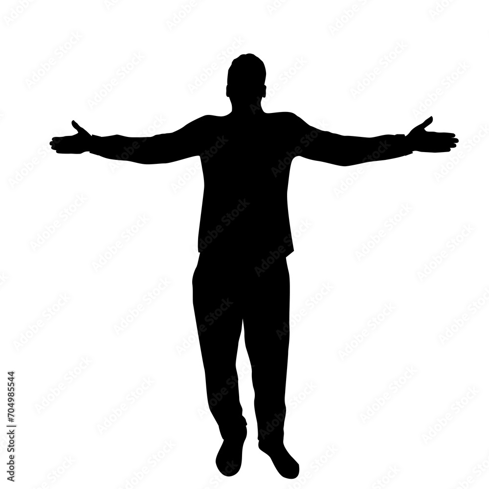 Silhouette of a man enjoying life. Man with arms wide open