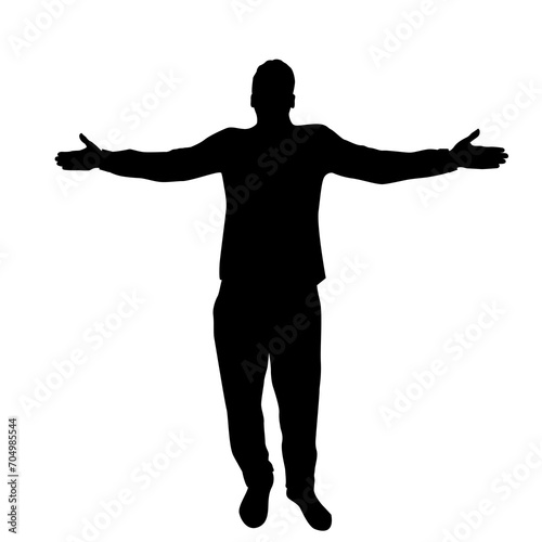 Silhouette of a man enjoying life. Man with arms wide open