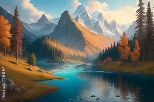 a landscape that represents the inner workings of the mind—using imagery like mountains, rivers, and forests to symbolize thoughts, memories, and emotions. 