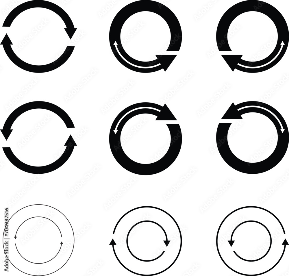Set of black circle vector arrows. Vector Icons