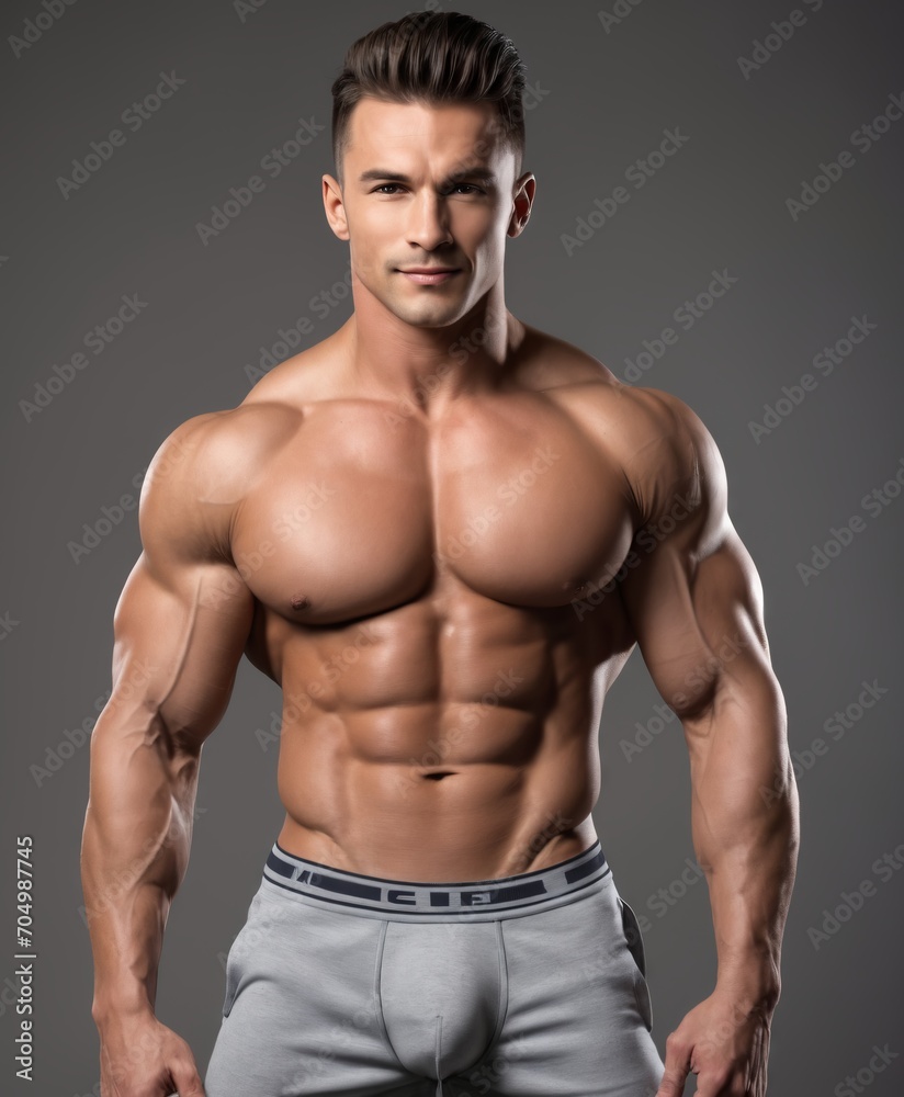 Man, underwear model and body muscle with strong chest