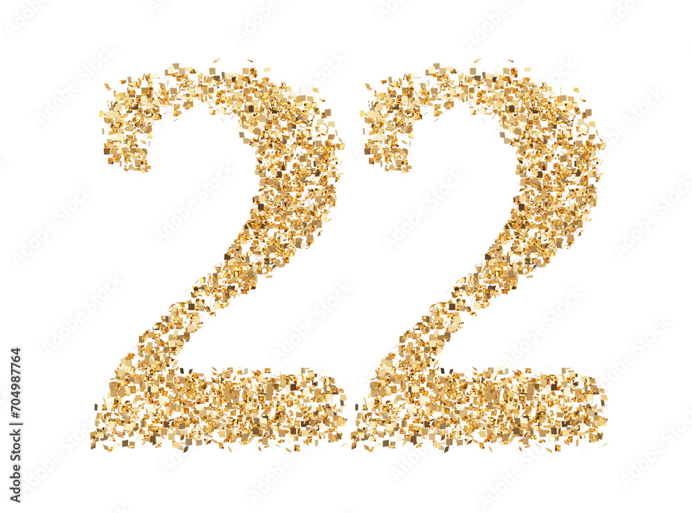 Number 22 glitter gold render Number 22 glitter gold render