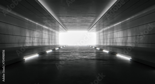 Fototapeta Naklejka Na Ścianę i Meble -  Futuristic illuminated corridor tunnel interior with light. Abstract Future background design. Technology Sci-fi hi tech concept. 3d rendering