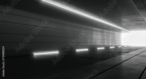 Futuristic illuminated corridor tunnel interior with light. Abstract Future background design. Technology Sci-fi hi tech concept. 3d rendering