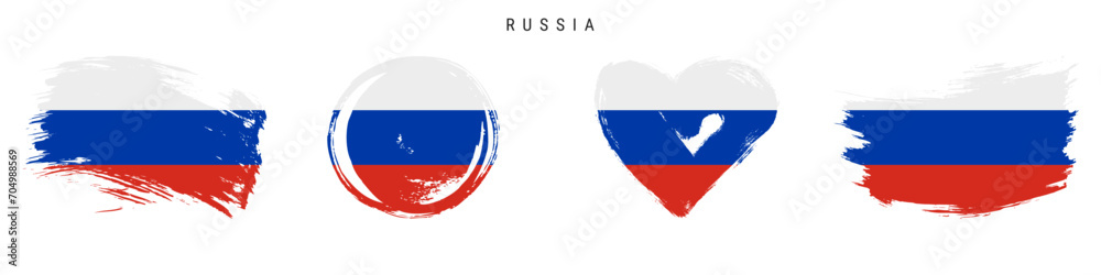 Naklejka premium Russia hand drawn grunge style flag icon set. Free brush stroke flat vector illustration isolated on white