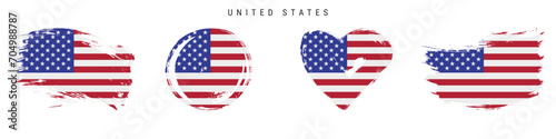 United States hand drawn grunge style flag icon set. Free brush stroke flat vector illustration isolated on white
