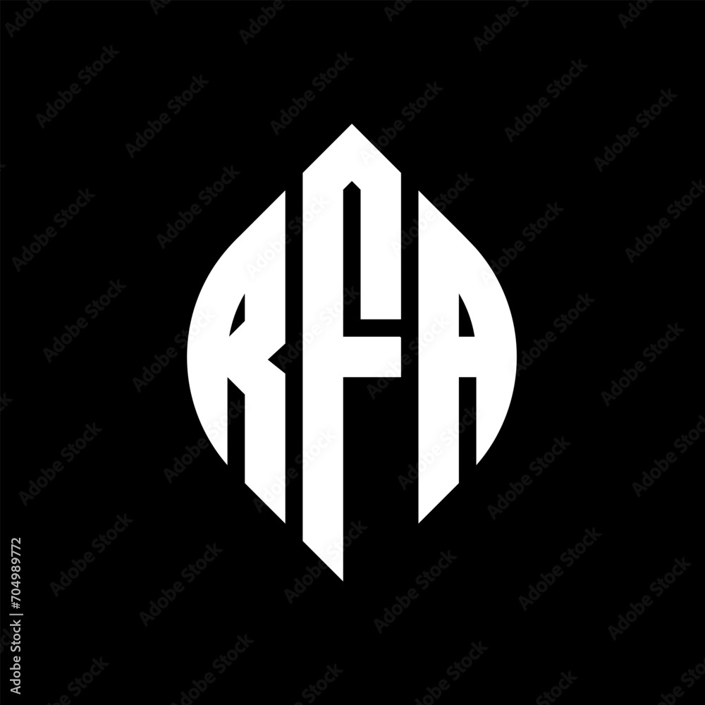 RFA circle letter logo design with circle and ellipse shape. RFA ellipse letters with typographic style. The three initials form a circle logo. RFA circle emblem abstract monogram letter mark vector. RFA circle letter logo design with circle and ellipse shape. RFA ellipse letters with typographic style. The three initials form a circle logo. RFA circle emblem abstract monogram letter mark vector.