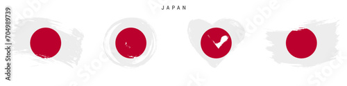Japan hand drawn grunge style flag icon set. Free brush stroke flat vector illustration isolated on white