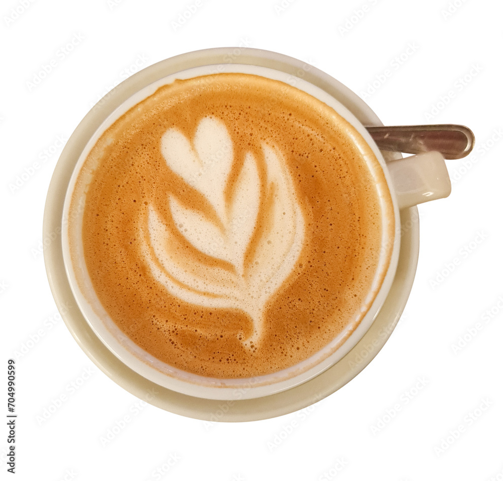 Coffee cappuccino latte art isolated on white background. / latte art coffee or mocha coffee Coffee cappuccino latte art isolated on white background. / latte art coffee or mocha coffee