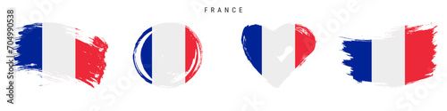 France hand drawn grunge style flag icon set. Free brush stroke flat vector illustration isolated on white