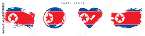 North Korea hand drawn grunge style flag icon set. Free brush stroke flat vector illustration isolated on white