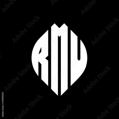 RMV circle letter logo design with circle and ellipse shape. RMV ellipse letters with typographic style. The three initials form a circle logo. RMV circle emblem abstract monogram letter mark vector.