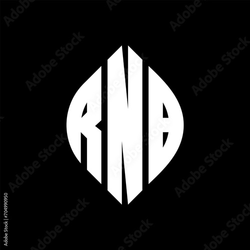 RNB circle letter logo design with circle and ellipse shape. RNB ellipse letters with typographic style. The three initials form a circle logo. RNB circle emblem abstract monogram letter mark vector.