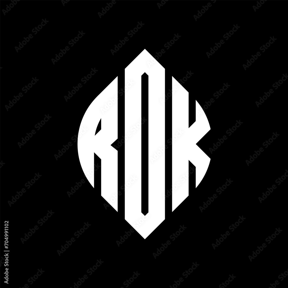 ROK circle letter logo design with circle and ellipse shape. ROK ellipse letters with typographic style. The three initials form a circle logo. ROK circle emblem abstract monogram letter mark vector. ROK circle letter logo design with circle and ellipse shape. ROK ellipse letters with typographic style. The three initials form a circle logo. ROK circle emblem abstract monogram letter mark vector.