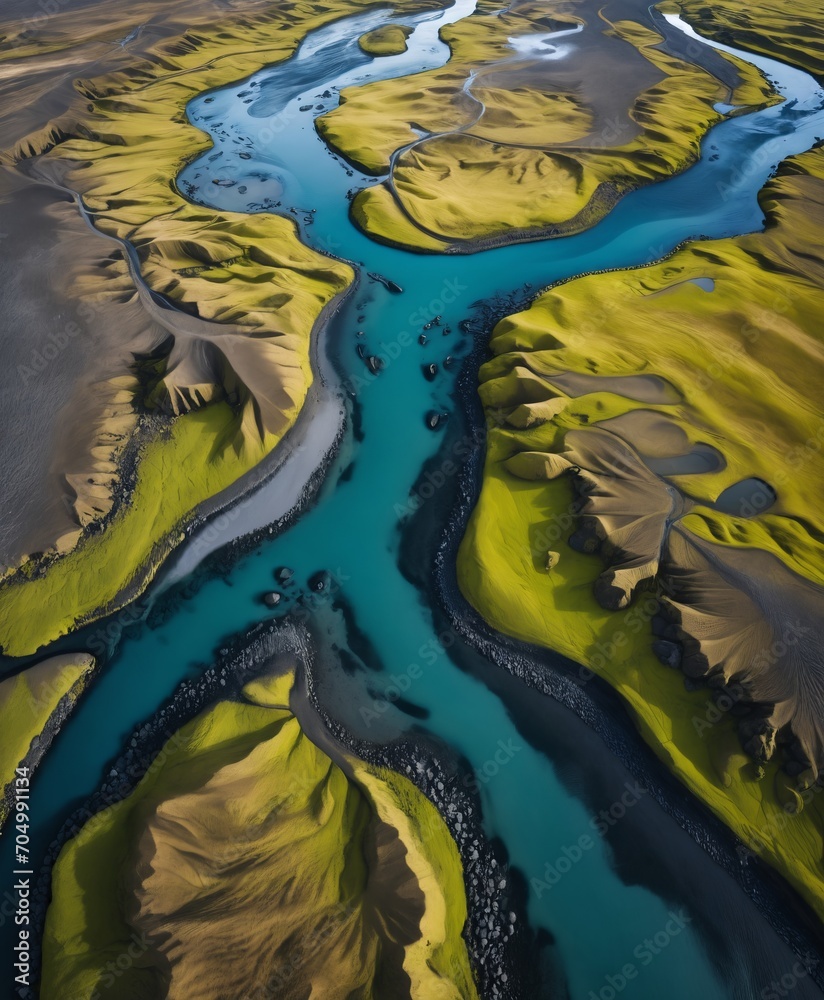 river above from drone.