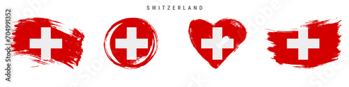 Switzerland hand drawn grunge style flag icon set. Free brush stroke flat vector illustration isolated on white