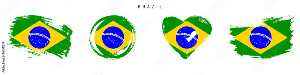 Brazil hand drawn grunge style flag icon set. Free brush stroke flat vector illustration isolated on white
