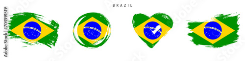 Brazil hand drawn grunge style flag icon set. Free brush stroke flat vector illustration isolated on white