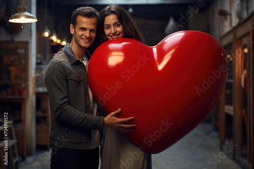 couple with red heart outdoor 