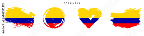 Colombia hand drawn grunge style flag icon set. Free brush stroke flat vector illustration isolated on white