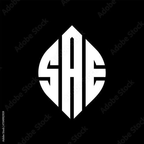SAE circle letter logo design with circle and ellipse shape. SAE ellipse letters with typographic style. The three initials form a circle logo. SAE circle emblem abstract monogram letter mark vector.