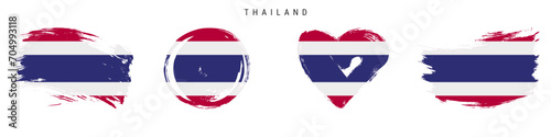 Thailand hand drawn grunge style flag icon set. Free brush stroke flat vector illustration isolated on white