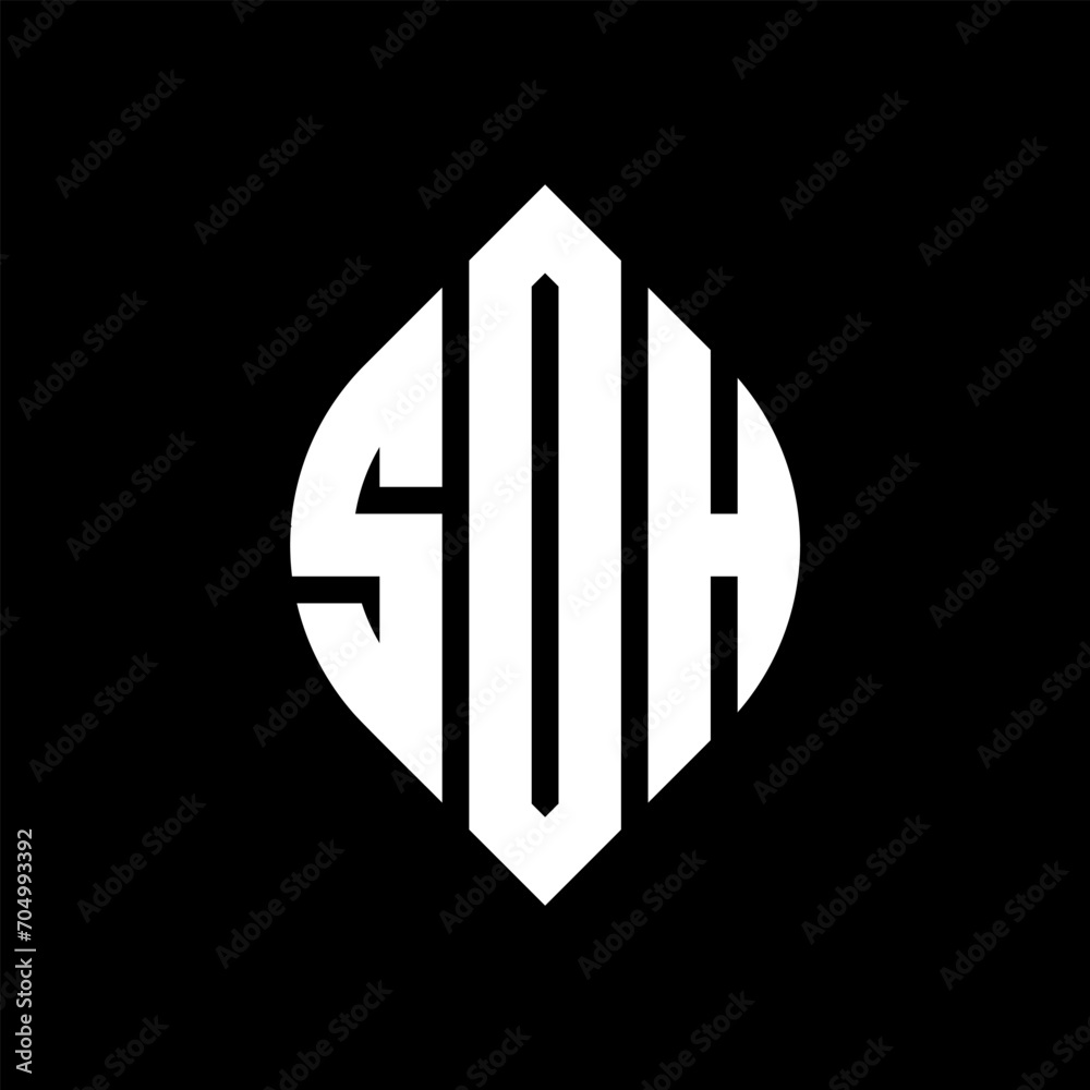 SDH circle letter logo design with circle and ellipse shape. SDH ellipse letters with typographic style. The three initials form a circle logo. SDH circle emblem abstract monogram letter mark vector.