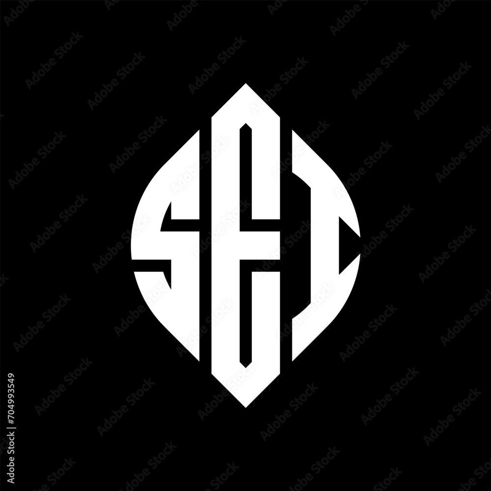 Obraz premium SEI circle letter logo design with circle and ellipse shape. SEI ellipse letters with typographic style. The three initials form a circle logo. SEI circle emblem abstract monogram letter mark vector.