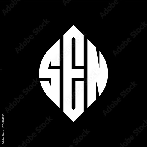 SEN circle letter logo design with circle and ellipse shape. SEN ellipse letters with typographic style. The three initials form a circle logo. SEN circle emblem abstract monogram letter mark vector.