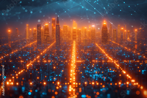 Big data connection technology. Smart city and virtual line