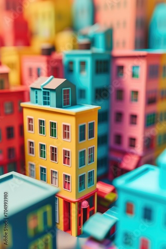 a set of colorful miniature buildings on a colorful background © Robotoyo