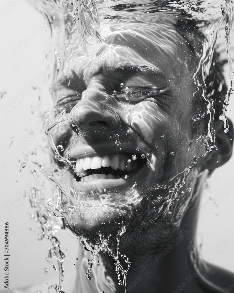 a man smiling with his face while underwater