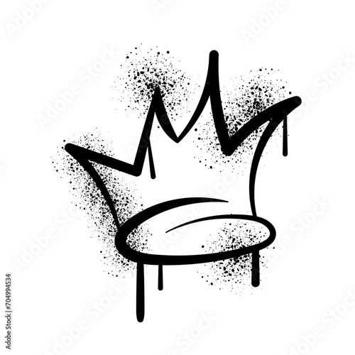 Spray painted graffiti crown isolated on white background. Black and White street art style element. Urban style vector illustration