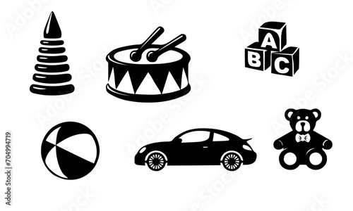 Children's toys in black and white