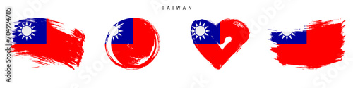 Taiwan hand drawn grunge style flag icon set. Free brush stroke flat vector illustration isolated on white
