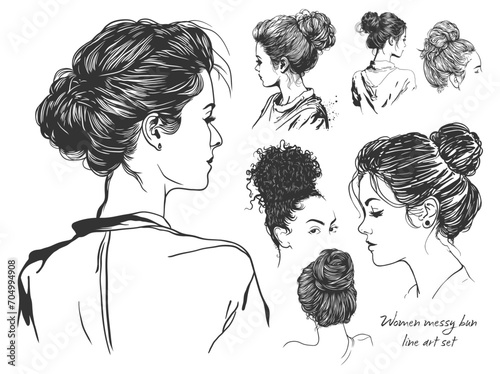 Vector set of women's hairstyles. Hand drawn sketch style.