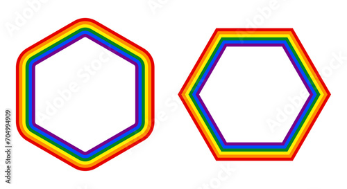 Rainbow colors hexagon shape frames,LGBT flag colors hexagon shape frames vector illustration.Template border.