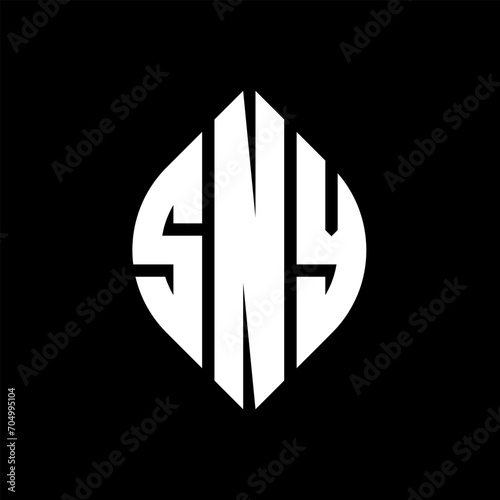 SNY circle letter logo design with circle and ellipse shape. SNY ellipse letters with typographic style. The three initials form a circle logo. SNY circle emblem abstract monogram letter mark vector.