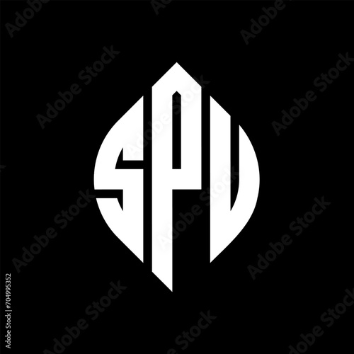 SPU circle letter logo design with circle and ellipse shape. SPU ellipse letters with typographic style. The three initials form a circle logo. SPU circle emblem abstract monogram letter mark vector.